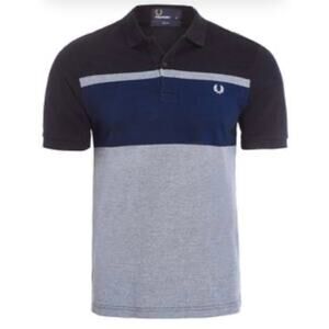 Fred Perry Polo Shirt Men's XL Slim Fit Navy & Gray Short Sleeve 100% Cotton